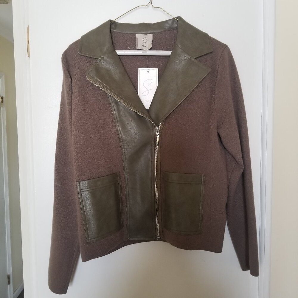 Sioni Tate Olive Knit Sweater Jacket size M NWT